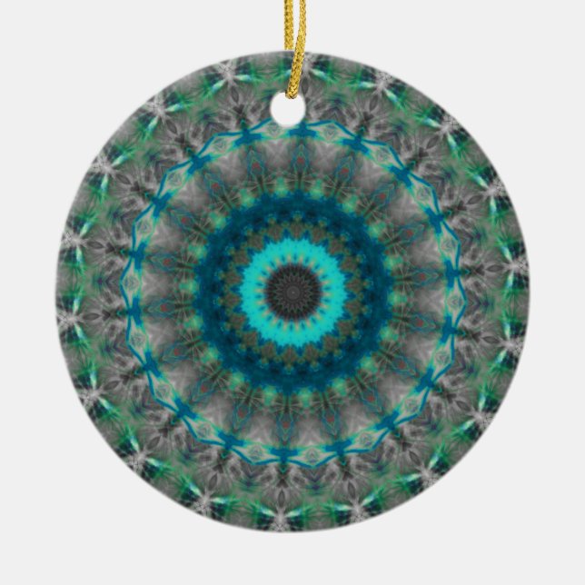 Blaues ErdMandala-Kaleidoskopmuster Keramik Ornament (Vorne)
