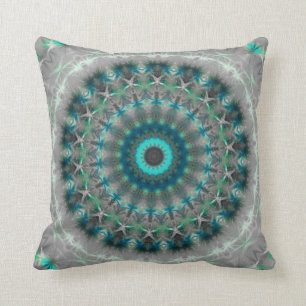 Blaues ErdMandala-Kaleidoskopmuster Kissen