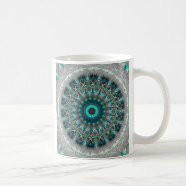 Blaues ErdMandala-Kaleidoskopmuster Tasse (Rechts)