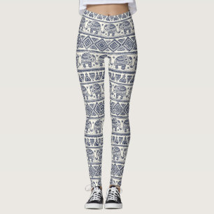 Blaues Ethnisch-Elefantenmuster Leggings