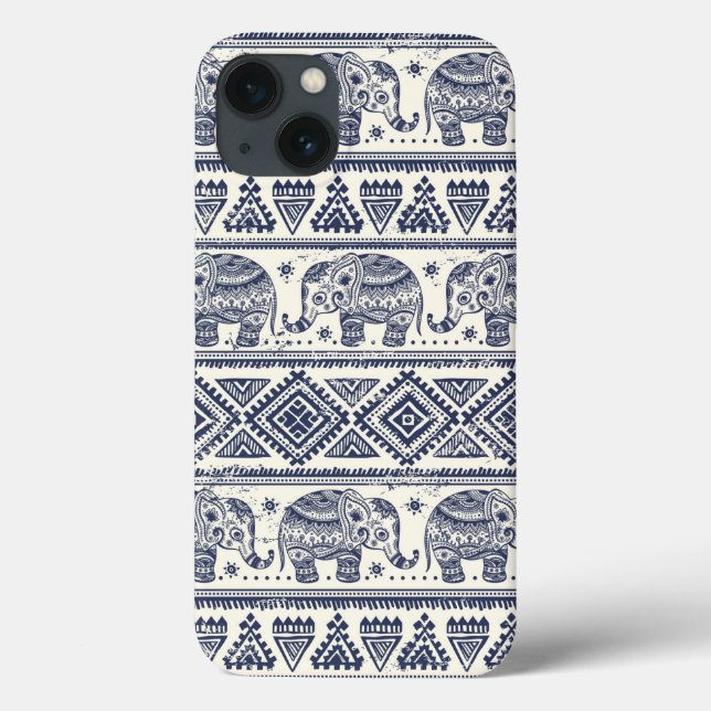 Blaues ethnisches Elefant-Muster Case-Mate iPhone Hülle (Rückseite)