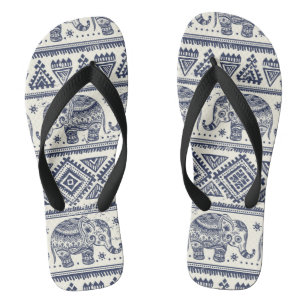 Blaues ethnisches Elefant-Muster Flip Flops