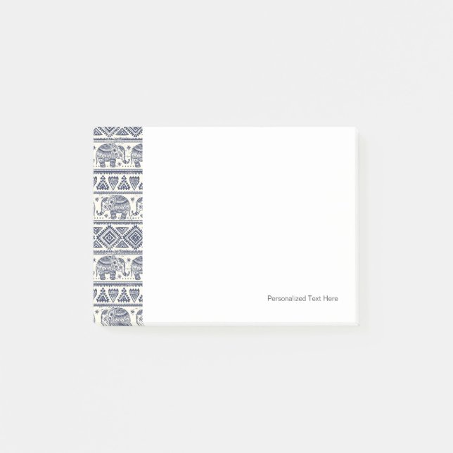 Blaues ethnisches Elefant-Muster Post-it Klebezettel (Vorderseite)