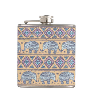 Blaues ethnisches Elefant-Stammmuster Flachmann