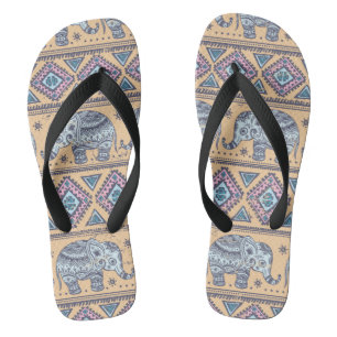 Blaues ethnisches Elefanten-Stammesmuster Flip Flops