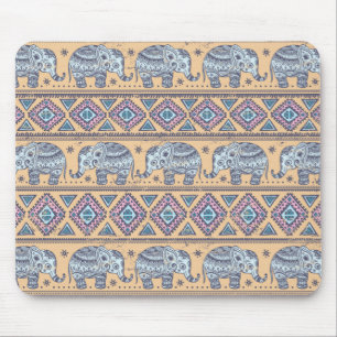 Blaues ethnisches Elefanten-Stammesmuster Mousepad