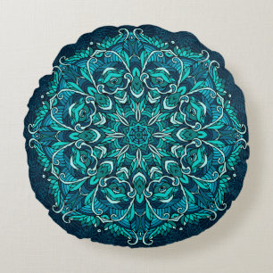 Blaues ethnisches Mandala. Raster-Kopie Rundes Kissen