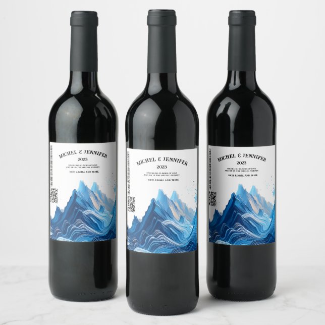 Blaues Etikett für Hochzeiten (Flaschen)