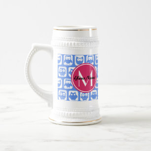 Blaues Eukalyptomuster Rosa Angepasstes Monogramm Bierglas
