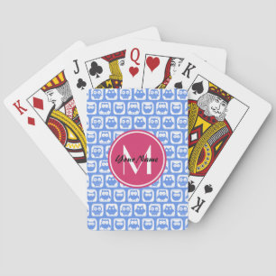 Blaues Eukalyptomuster Rosa Angepasstes Monogramm Spielkarten