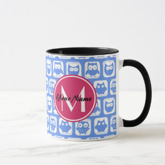 Blaues Eukalyptomuster Rosa Angepasstes Monogramm  Tasse