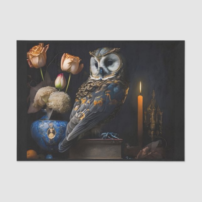 Blaues Eule und Blume Seidenpapier (Vorderseite)