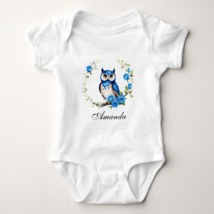 Blaues Eule und Rose Girl Baby Strampler