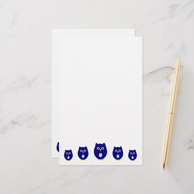 Blaues Eulen-Design Briefpapier (Vorderseite/Rückseite Beispiel)