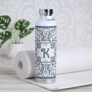 Blaues Extravagantes Blumenmuster Personalisiert Trinkflasche
