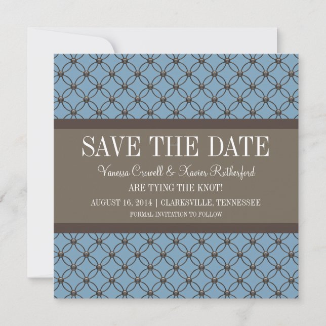 Blaues Extravagantes Gitter Save the Date einladen (Vorderseite)