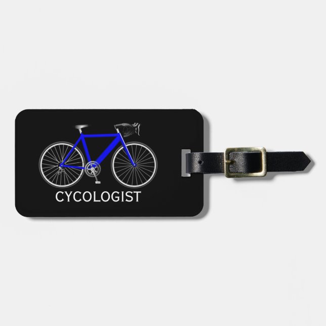 Blaues Fahrrad auf Schwarz Gepäckanhänger (Vorderseite horizontal)