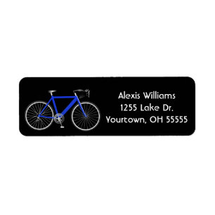 blaues Fahrrad auf schwarzem Etikett