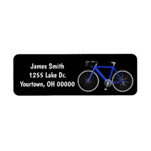 Blaues Fahrrad auf schwarzem Etikett