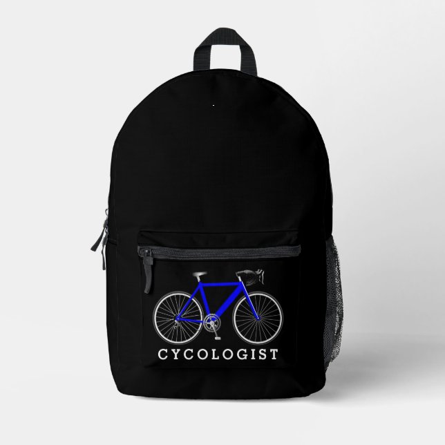 Blaues Fahrrad mit Text des Zykologen Bedruckter Rucksack (Vorderseite)