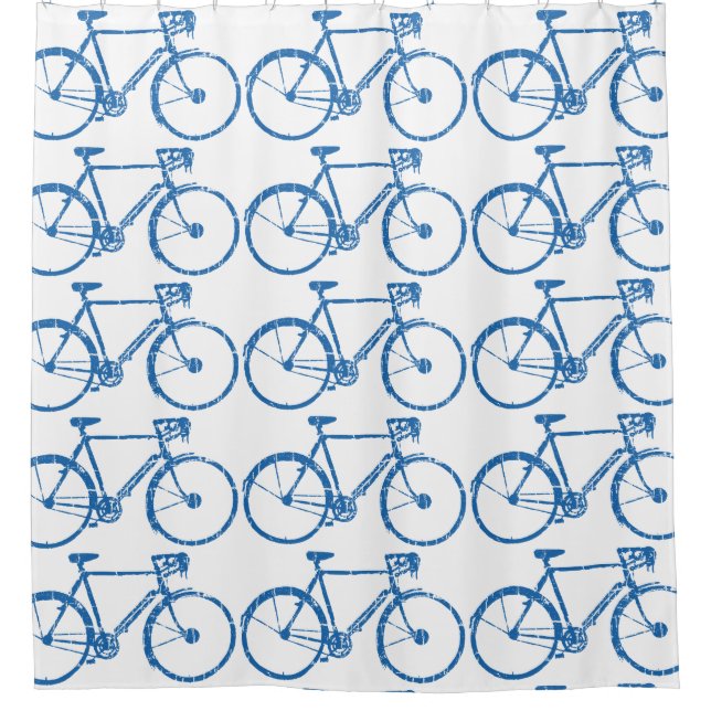 blaues Fahrradmuster Duschvorhang (Vorderseite)