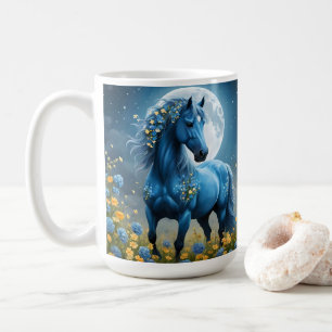 Blaues Fantasy-Magisches-Pferd-Mond-Blumen, Kaffeetasse