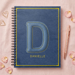 Blaues Faux-Denim Monogramm Buchstabe D Name Notizblock