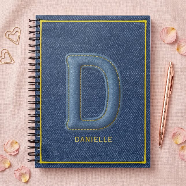 Blaues Faux-Denim Monogramm Buchstabe D Name Notizblock (Von Creator hochgeladen)