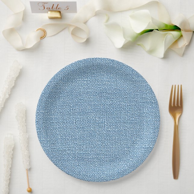 Blaues Faux-Linene-Gewebe Elegant  Pappteller (Hochzeit)
