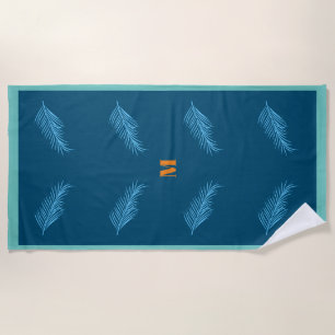 Blaues Feder-Muster-Monogramm Personalisierter Som Strandtuch