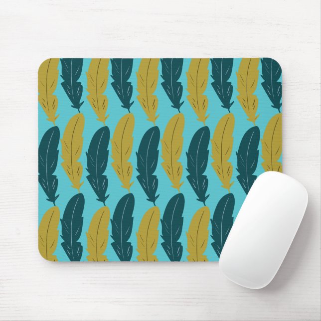 Blaues Federmuster Mousepad (Mit Mouse)