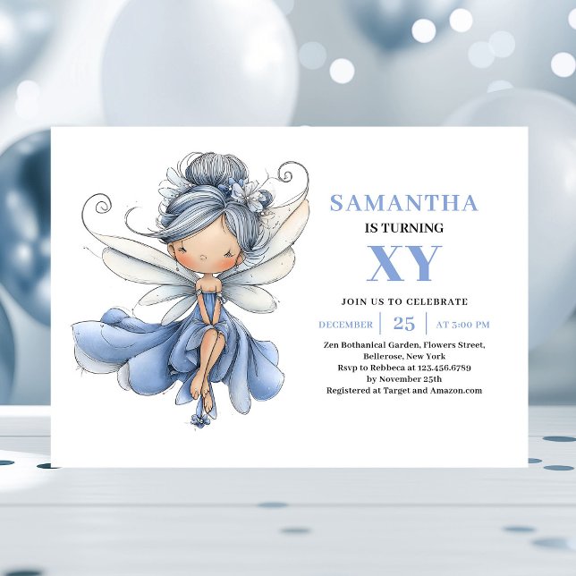 Blaues Feen-Mädchen 6. Geburtstag Whimsical Magic Einladung (Blue Fairy Girl 6th Birthday Whimsical Magic invitation)