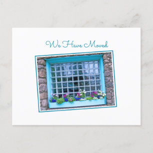 Blaues Fenster, das wir in die farbenfrohe Blume v Postkarte