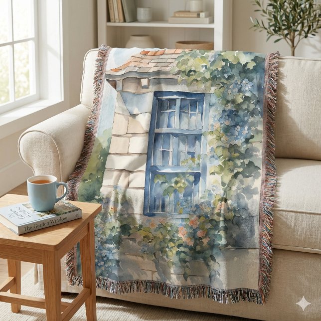 Blaues Fenster Steinmauer Cottage Reben Decke (Blue Window Stone Wall Cottage Vines Throw Blanket C)