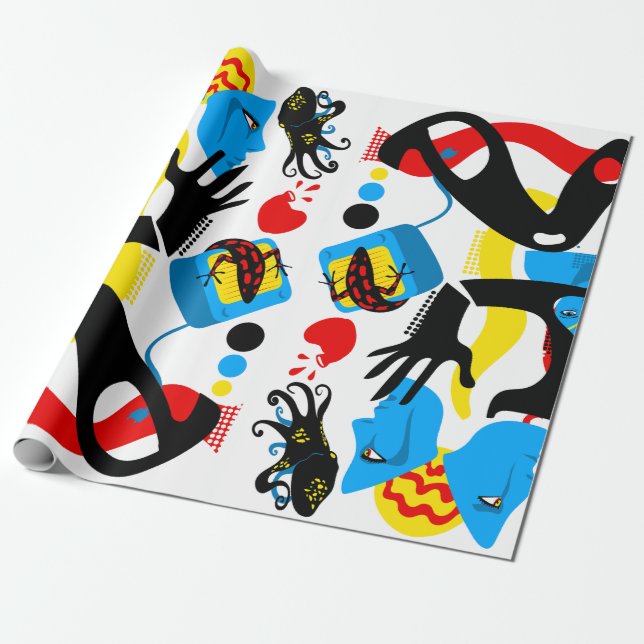 Blaues Fernsehen Geschenkpapier (Ungerollt)