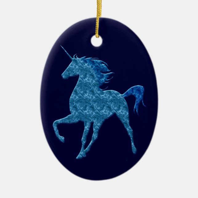 Blaues Feuer Einhorn Keramik Ornament (Vorne)