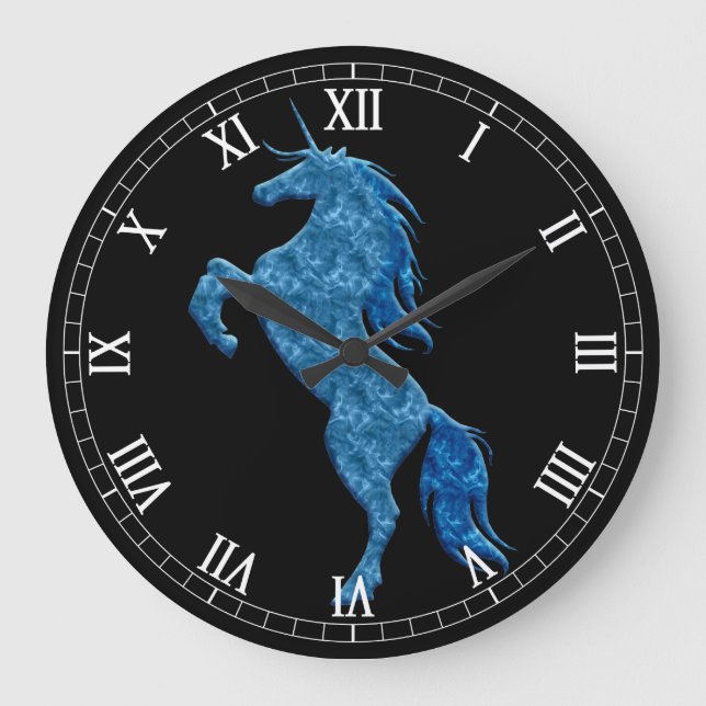 Blaues Feuer Einhorn Römische Uhr (Vorderseite)