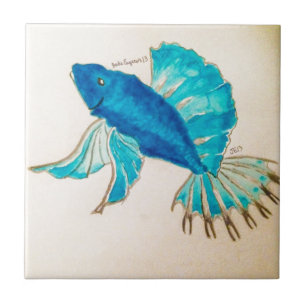 Blaues Fisch-Aquarell Fliese