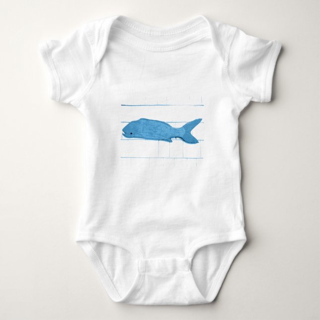 Blaues Fisch Baby Strampler (Vorderseite)