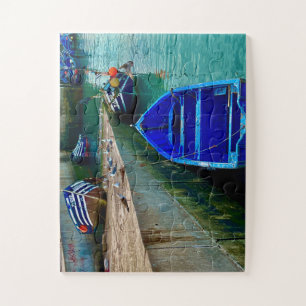 Blaues Fischerboot im Hafen von Essaouira Puzzle