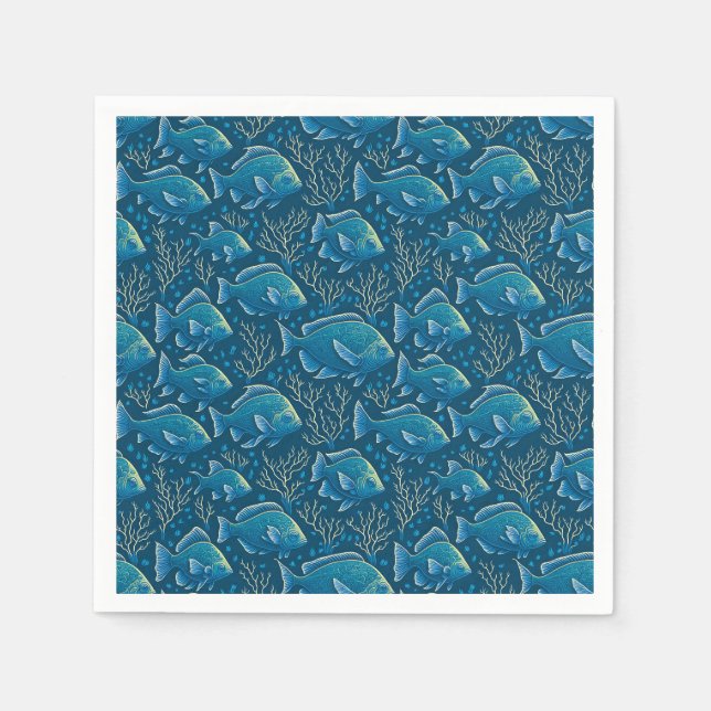 Blaues Fischmuster Serviette (Vorderseite)