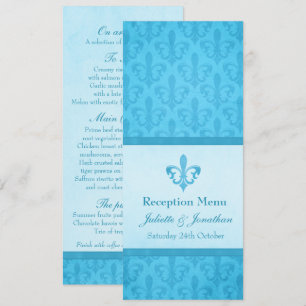 Blaues Fleur De Lis Hochzeitsempfangs-Menü Einladung