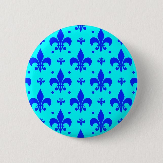 Blaues Fleur-de-lis-Muster Button (Vorderseite)