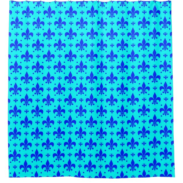 Blaues Fleur-de-lis-Muster Duschvorhang (Vorderseite)