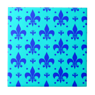 Blaues Fleur-de-lis-Muster Fliese