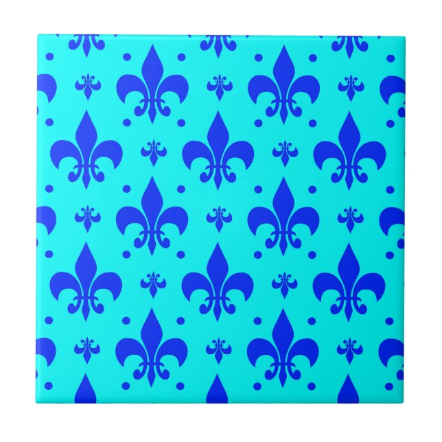Blaues Fleur-de-lis-Muster Fliese (Vorderseite)
