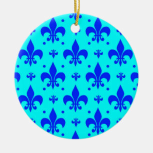 Blaues Fleur-de-lis-Muster Keramik Ornament