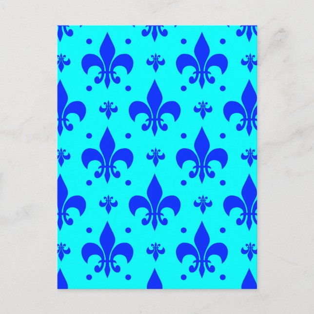 Blaues Fleur-de-lis-Muster Postkarte (Vorderseite)