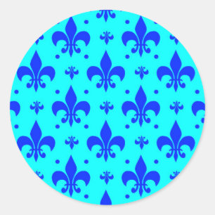 Blaues Fleur-de-lis-Muster Runder Aufkleber