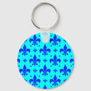 Blaues Fleur-de-lis-Muster Schlüsselanhänger